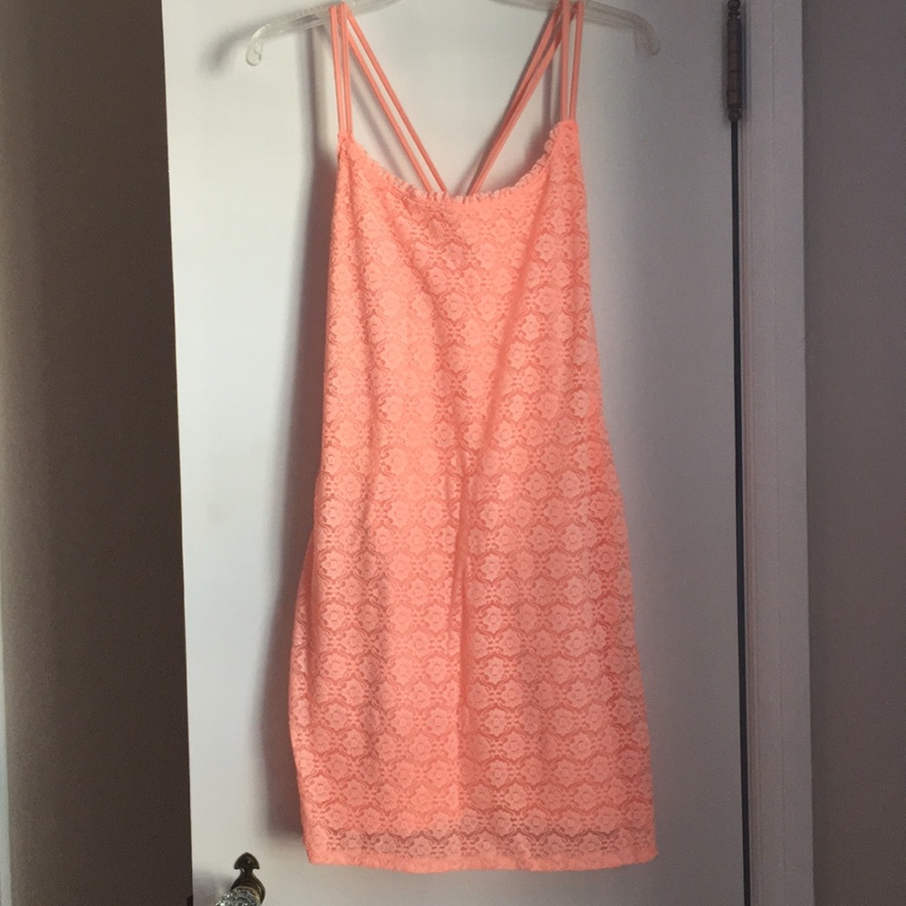 Peach lace racer back dress